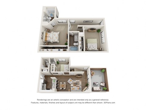 Floor plan for 3 beds, 3 baths, 1283 sqft
